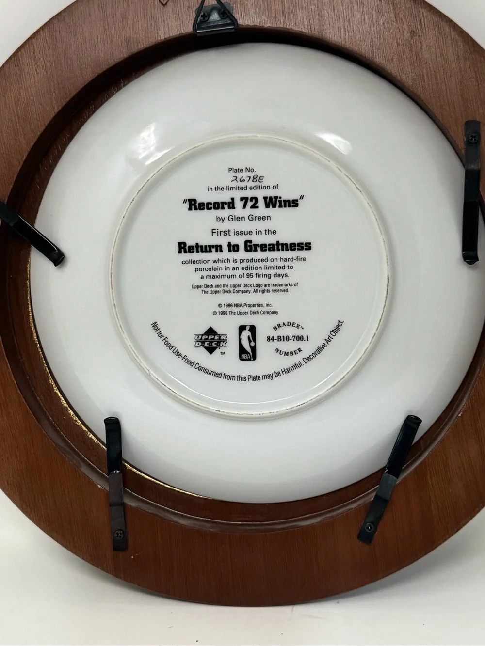 Michael Jordan record 72 wins Bradford exchange/upper deck collectible plate